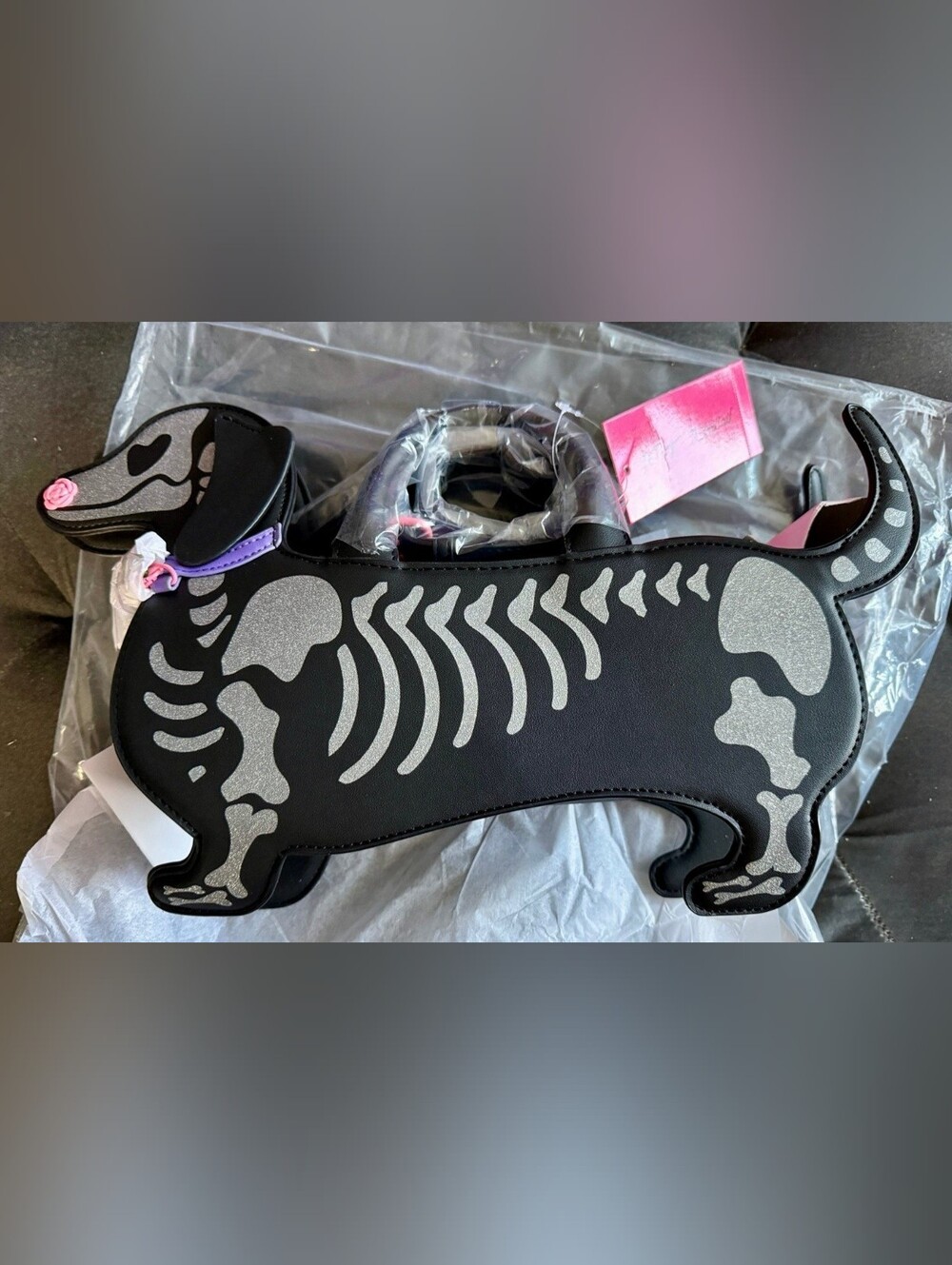 NEW VIRAL Betsey Johnson B&T Dachshund Crossbody Purse Skeleton